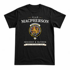 MacPherson Ancient Tartan Crest Mischief and Mayhem T-shirt