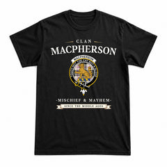 MacPherson Dress Ancient Tartan Crest Mischief and Mayhem T-shirt