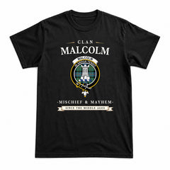 Malcolm Ancient Tartan Crest Mischief and Mayhem T-shirt