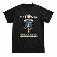 Matheson Hunting Ancient Tartan Crest Mischief and Mayhem T-shirt