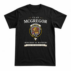 McGregor Hunting Ancient Tartan Crest Mischief and Mayhem T-shirt