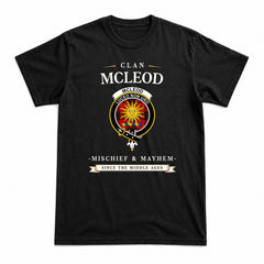 McLeod of Raasay Tartan Crest Mischief and Mayhem T-shirt