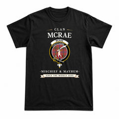 McRae Ancient Tartan Crest Mischief and Mayhem T-shirt