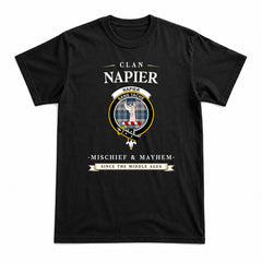 Napier Modern Tartan Crest Mischief and Mayhem T-shirt