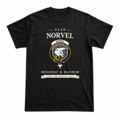 Norvel (or Norvill) Tartan Crest Mischief and Mayhem T-shirt