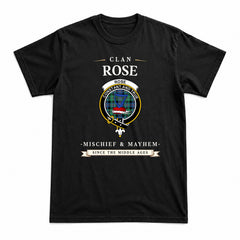 Rose Hunting Ancient Tartan Crest Mischief and Mayhem T-shirt