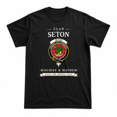 Seton Modern Tartan Crest Mischief and Mayhem T-shirt