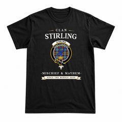 Stirling (of Cadder-Present Chief) Tartan Crest Mischief and Mayhem T-shirt