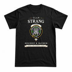 Strang (or Strange) Tartan Crest Mischief and Mayhem T-shirt
