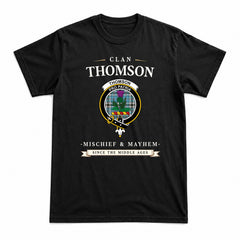 Thomson Blue Tartan Crest Mischief and Mayhem T-shirt
