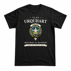 Urquhart Ancient Tartan Crest Mischief and Mayhem T-shirt