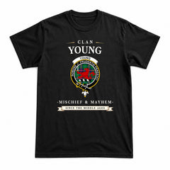 Young Modern Tartan Crest Mischief and Mayhem T-shirt