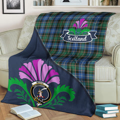 McRae Hunting Ancient Tartan Crest Premium Blanket - Thistle Style