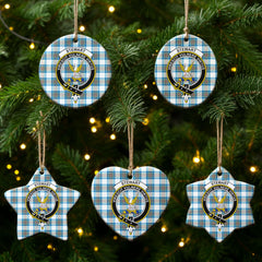 Stewart Muted Blue Tartan Crest Christmas Ceramic Ornament