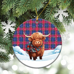 Graham of Menteith Red Tartan Christmas Ceramic Ornament - Highland Cows Snow Style