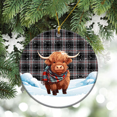 Moffat Modern Tartan Christmas Ceramic Ornament - Highland Cows Snow Style