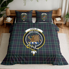 Leslie Hunting Modern Tartan Crest Bedding Set