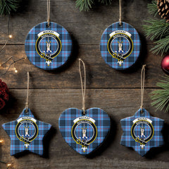 MacKay Blue Tartan Crest Christmas Ceramic Ornament