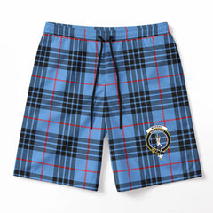 MacKay Blue Tartan Crest Men's Beach Shorts