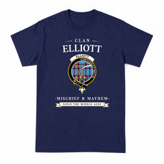 Elliott Ancient Tartan Crest Mischief and Mayhem T-shirt
