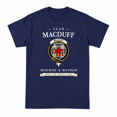 MacDuff Dress Ancient Tartan Crest Mischief and Mayhem T-shirt