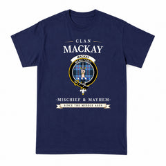 MacKay Blue Tartan Crest Mischief and Mayhem T-shirt