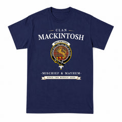 MacKintosh Hunting Weathered Tartan Crest Mischief and Mayhem T-shirt