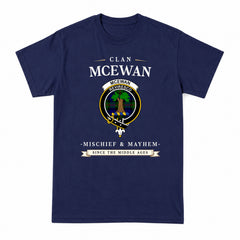 McEwan Modern Tartan Crest Mischief and Mayhem T-shirt