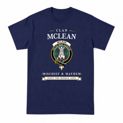 McLean Hunting Ancient Tartan Crest Mischief and Mayhem T-shirt