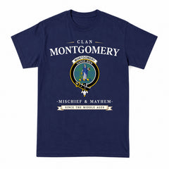 Montgomery Ancient Tartan Crest Mischief and Mayhem T-shirt