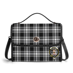 Menzies Black - White Modern Tartan Crest Satchel Bag