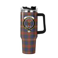 Fraser (of Lovat) Hunting Modern Tartan Crest 40 oz Insulated Tumbler with Handle