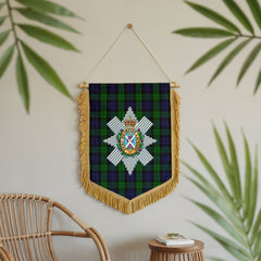 Black Watch Tartan Crest Wall Hanging Banner - Wood Pole