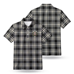 Menzies Black - White Ancient Tartan Crest Birdseye Mesh Polo Shirt