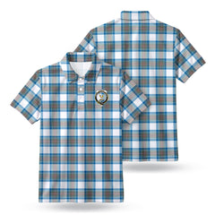Stewart Muted Blue Tartan Crest Birdseye Mesh Polo Shirt