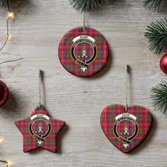 Shaw Red Modern Tartan Crest Christmas Ceramic Ornament