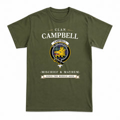 Campbell Argyll Modern Tartan Crest Mischief and Mayhem T-shirt