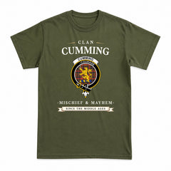 Cumming Hunting Weathered Tartan Crest Mischief and Mayhem T-shirt