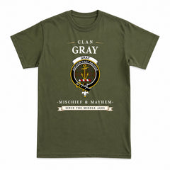 Gray Tartan Crest Mischief and Mayhem T-shirt
