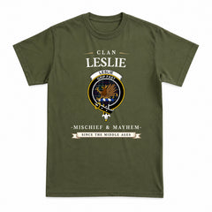 Leslie Hunting Modern Tartan Crest Mischief and Mayhem T-shirt