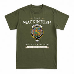MacKintosh Hunting Ancient Tartan Crest Mischief and Mayhem T-shirt