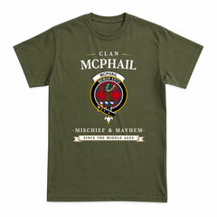 McPhail Clan Tartan Crest Mischief and Mayhem T-shirt
