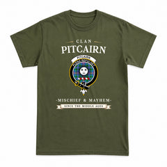 Pitcairn Hunting Tartan Crest Mischief and Mayhem T-shirt