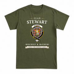 Stewart Royal Ancient Tartan Crest Mischief and Mayhem T-shirt