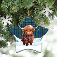 Marshall Tartan Christmas Ceramic Ornament - Highland Cows Snow Style