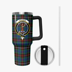 Fraser (of Lovat) Hunting Ancient Tartan Crest 40 oz Insulated Tumbler with Handle