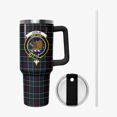 Leslie Hunting Modern Tartan Crest 40 oz Insulated Tumbler with Handle