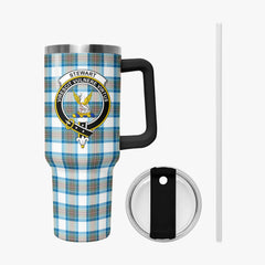 Stewart Muted Blue Tartan Crest 40 oz Insulated Tumbler with Handle
