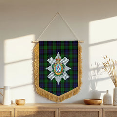 Black Watch Tartan Crest Wall Hanging Banner - Wood Pole