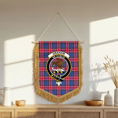 Graham of Menteith Red Tartan Crest Wall Hanging Banner - Wood Pole